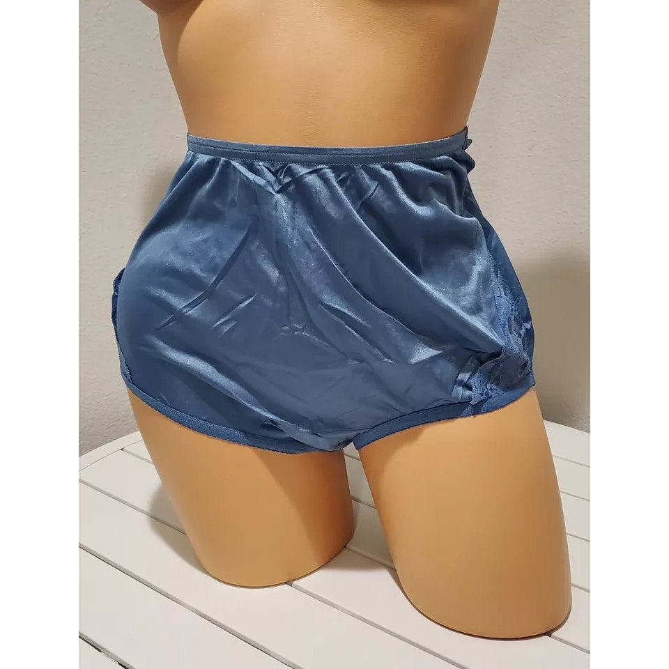 Vanity Fair Lace Nouveau Nylon Full Cut Panty Lace Shiny Blue Shine
