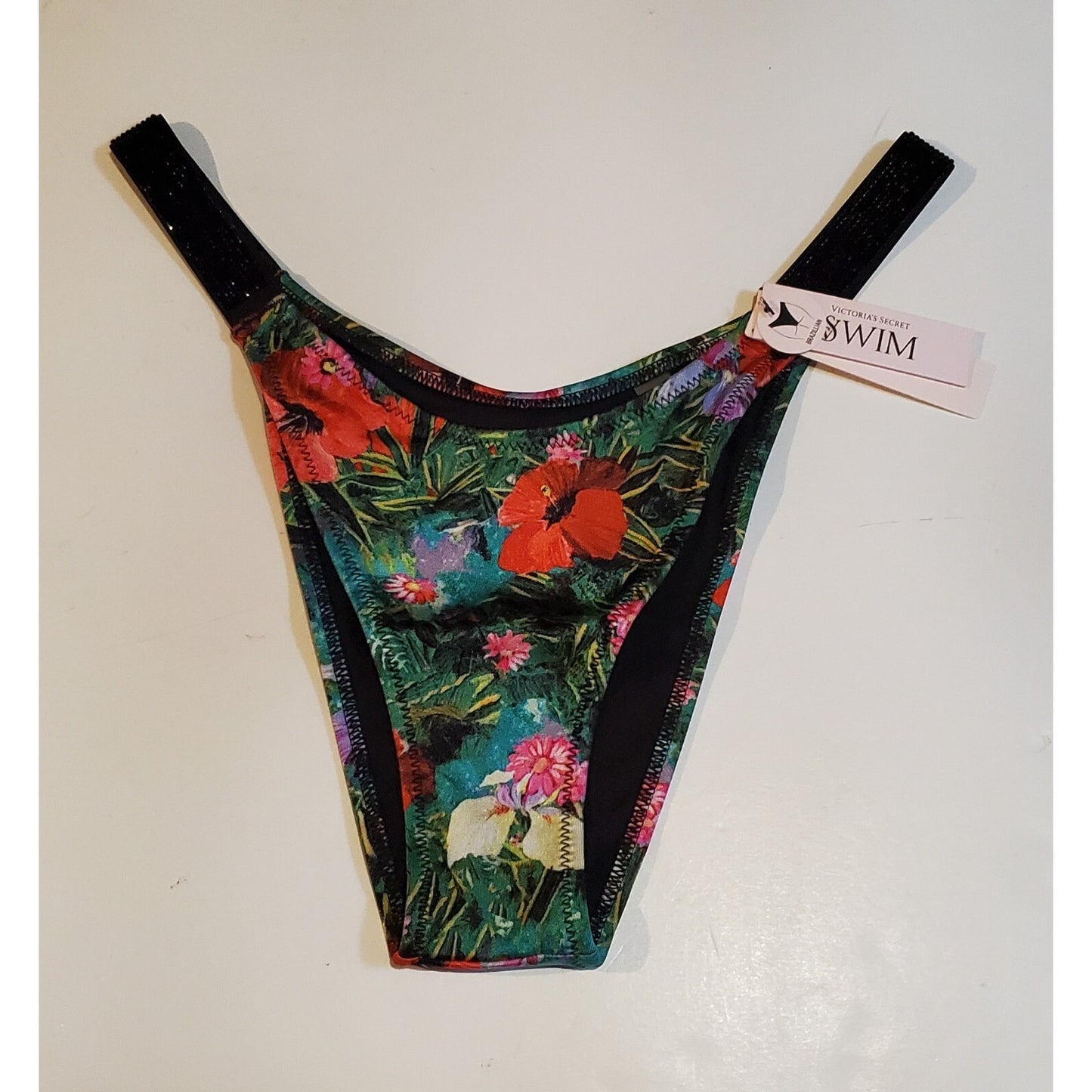 Victoria's Secret Swim Shine Brazilian Bikini Bottom Strap Floral Print 6/M