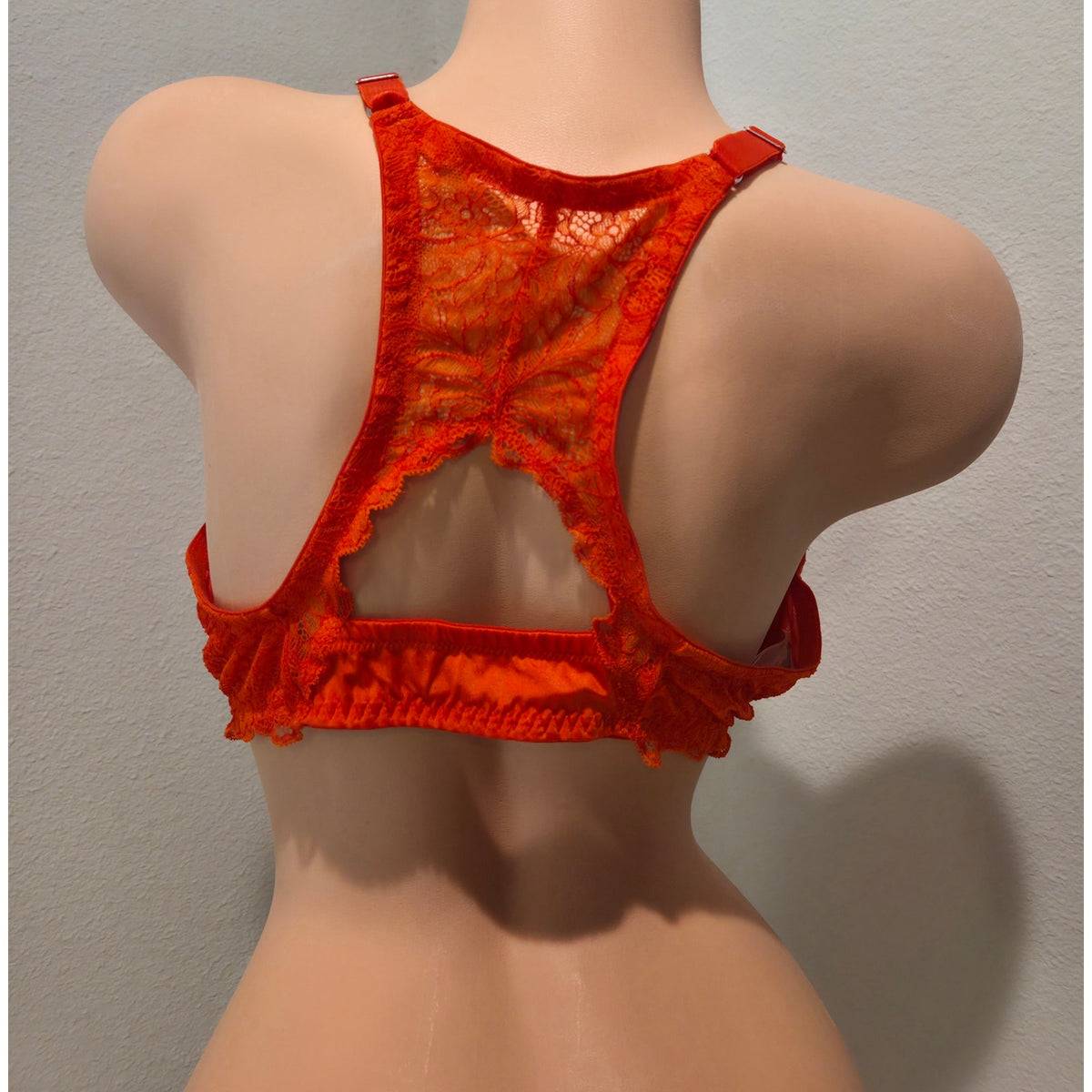 Frederick's of Hollywood Lace Push Up Bra Front Close Racerback Orange 40C