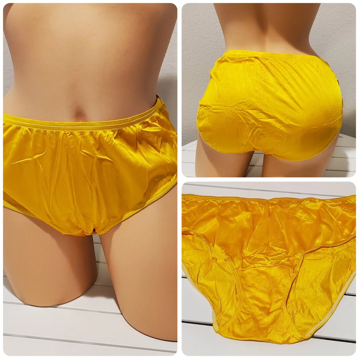 Shadowline 11032 Bikini Panty Shiny Nylon Full Cut Silky Sun Goddess Yellow