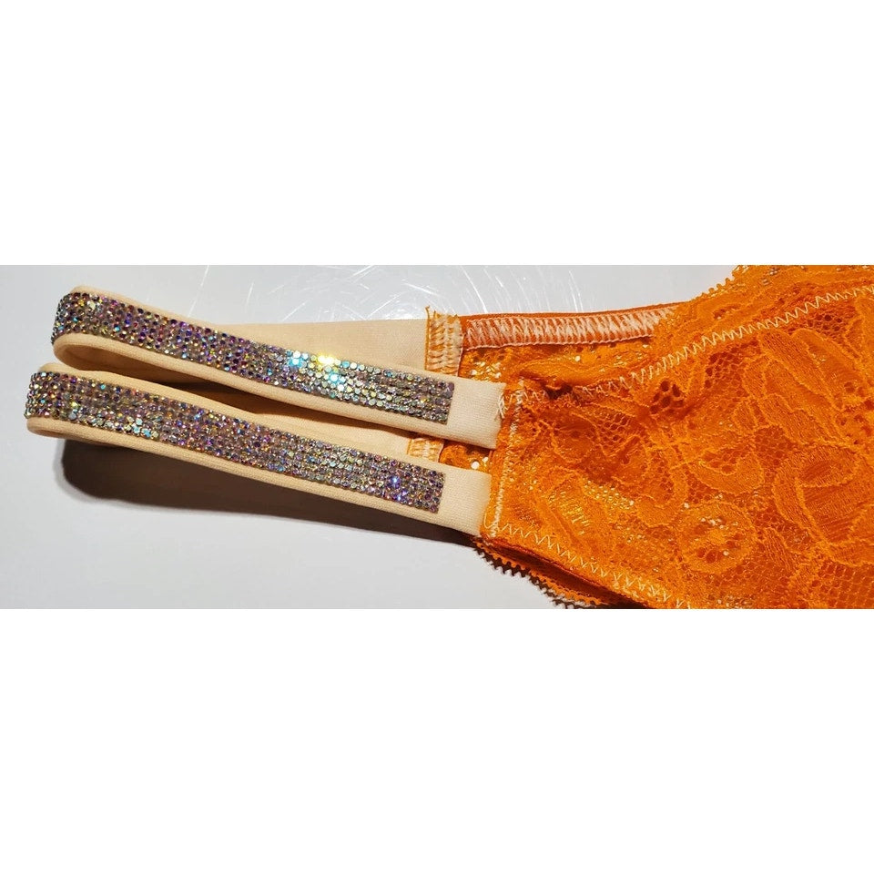 Victoria's Secret Double Shine Strap Brazilian Panty All Lace Orange Shock 9/2XL