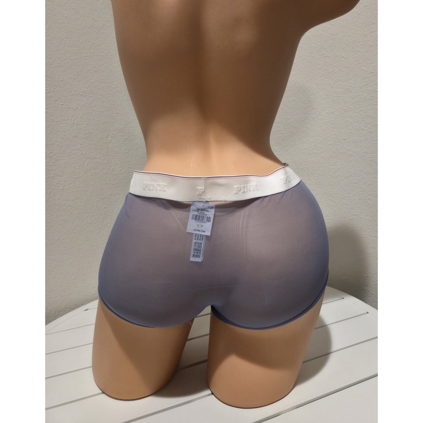Victoria's Secret PINK Mesh Shortie Boyshort Panty Semi Sheer Blue 5/S