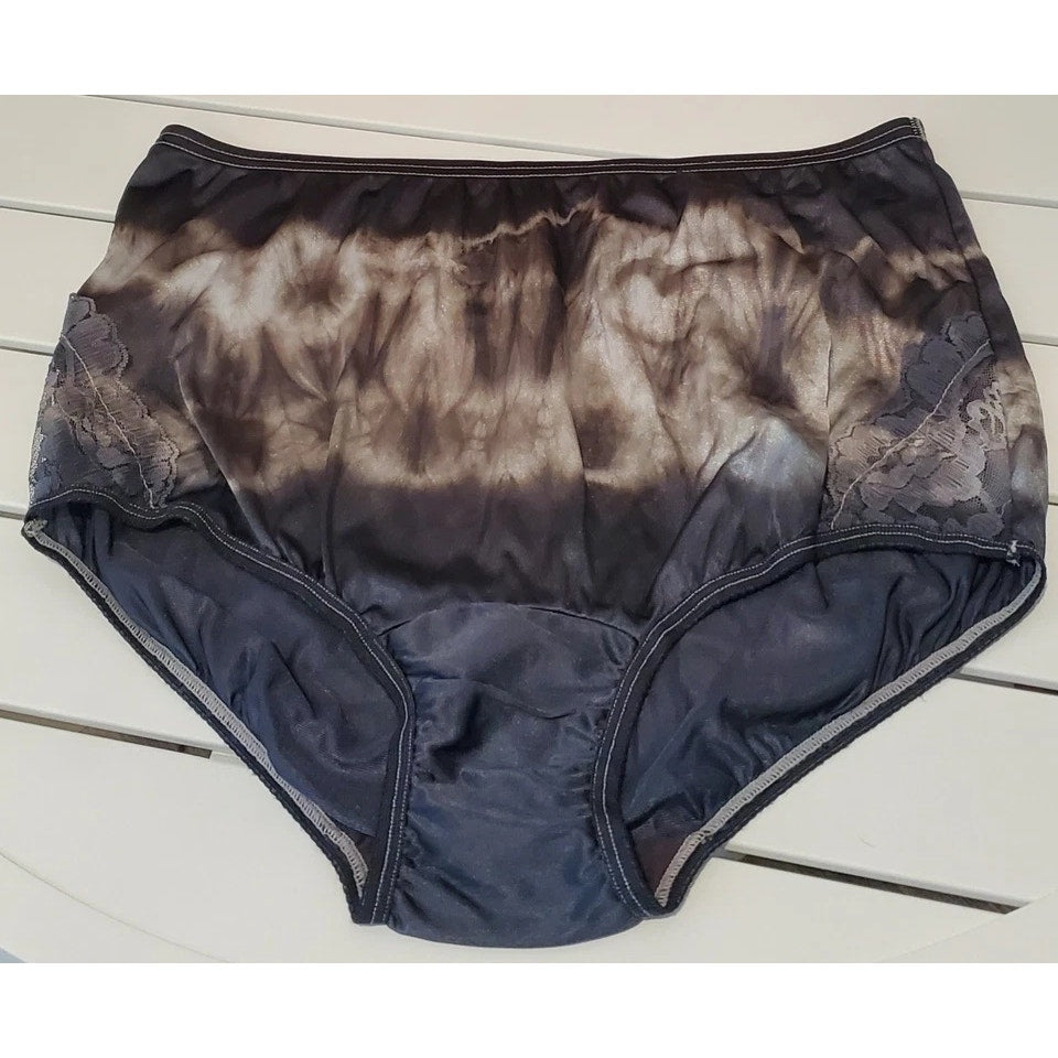 Vanity Fair Lace Nouveau Nylon Full Cut Panty Lace Shiny Black Silver Rainbow