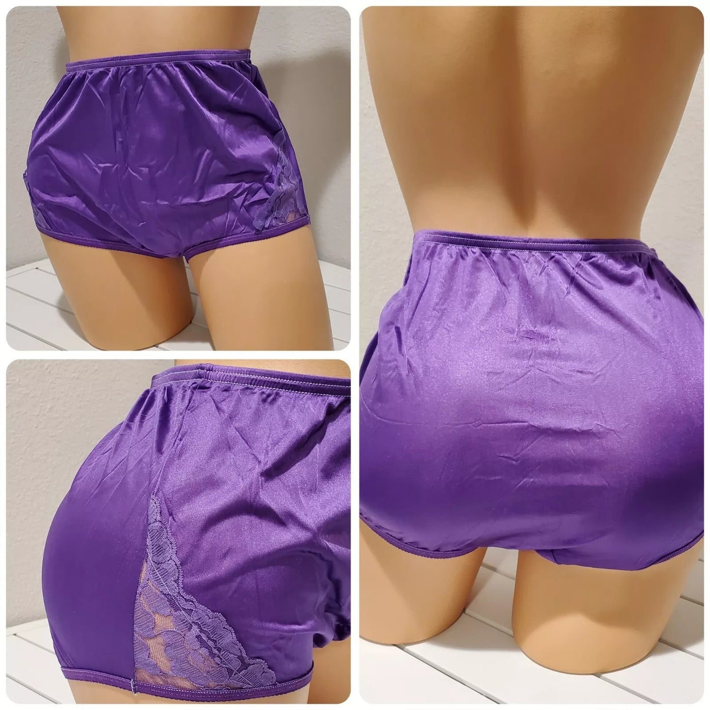 Vanity Fair Lace Nouveau Nylon Full Cut Panty Lace Shiny Imperial Purple