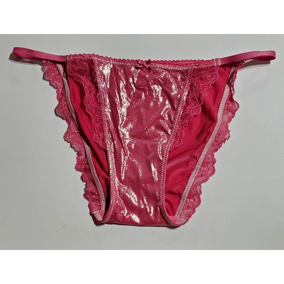 Victoria's Secret Dream Angels String Bikini Panty Shiny Lace Pink Sultry XS