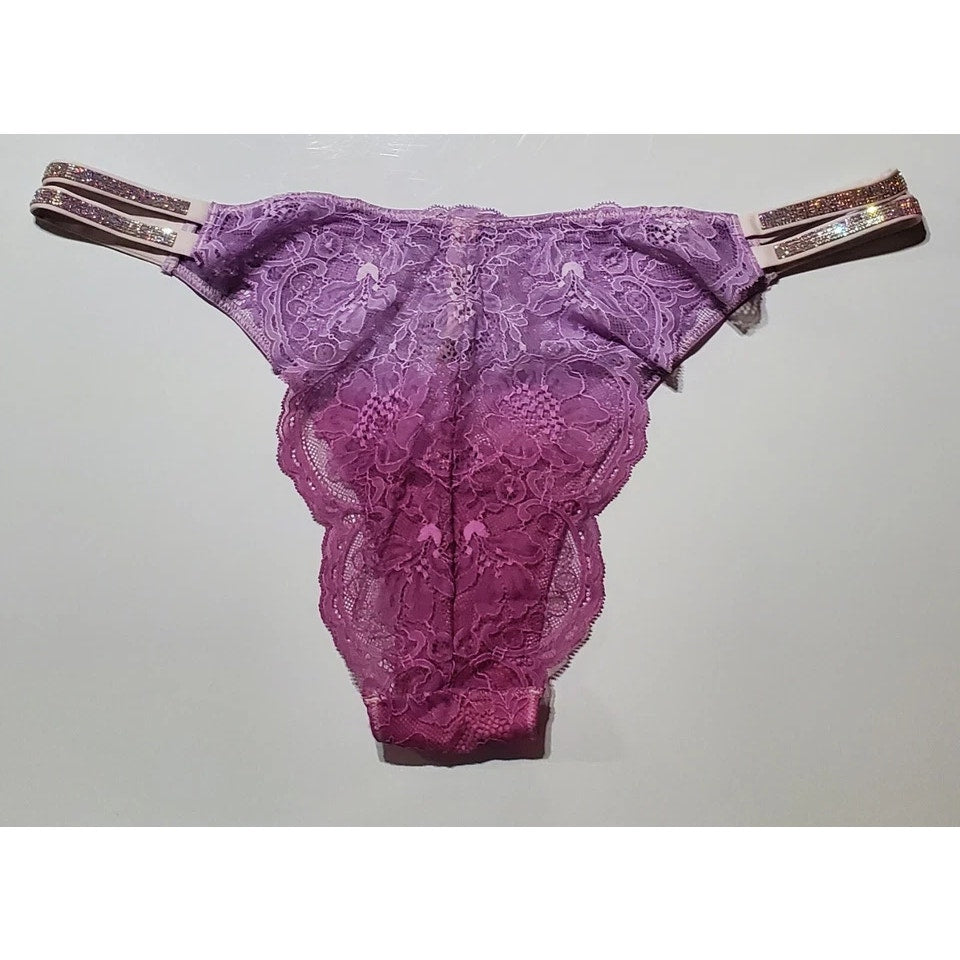 Victoria's Secret Double Shine Strap Brazilian Panty All Lace Ombre Purple Jam 9