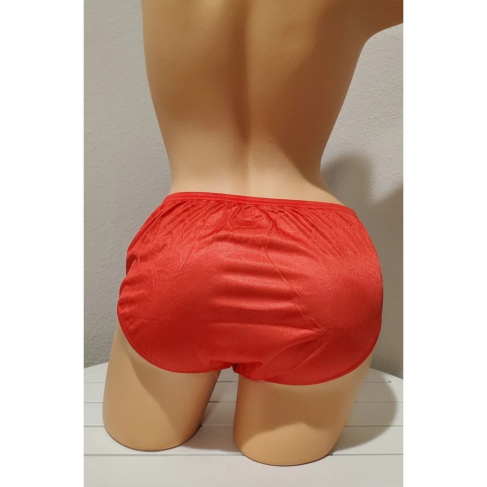 Shadowline 11182 Lace Insets Bikini Panty Shiny Nylon Full Cut Silky Red