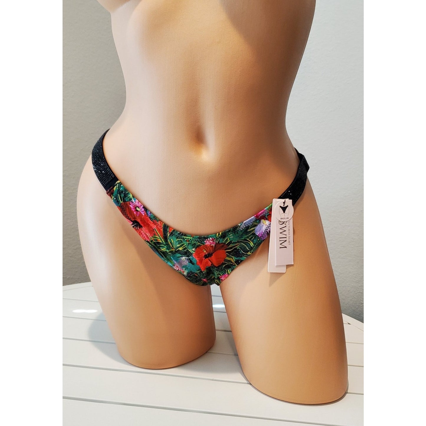 Victoria's Secret Swim Shine Brazilian Bikini Bottom Strap Floral Print 6/M
