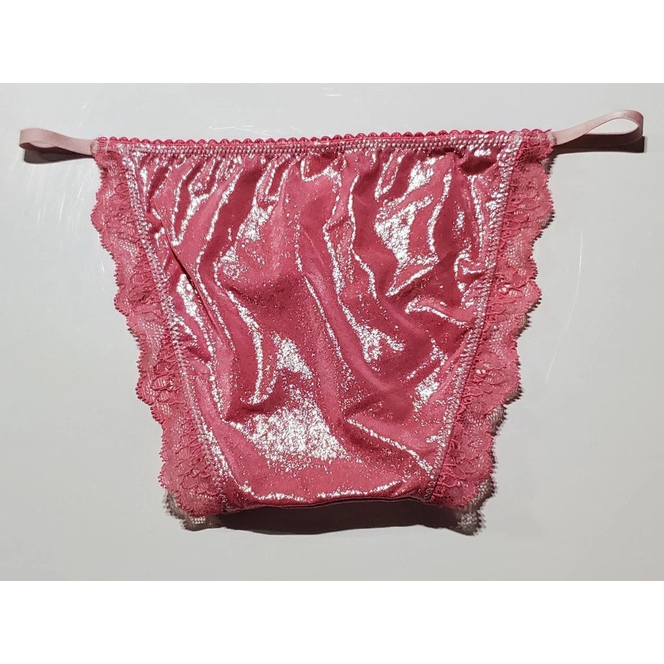 Victoria's Secret Dream Angels String Bikini Panty Shiny Lace Trim Star Pink XS