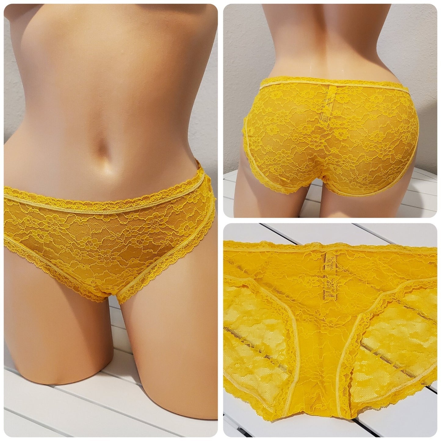 Victoria's Secret Floral Lace Sheer Bikini Panty Tulip Yellow 9/2XL