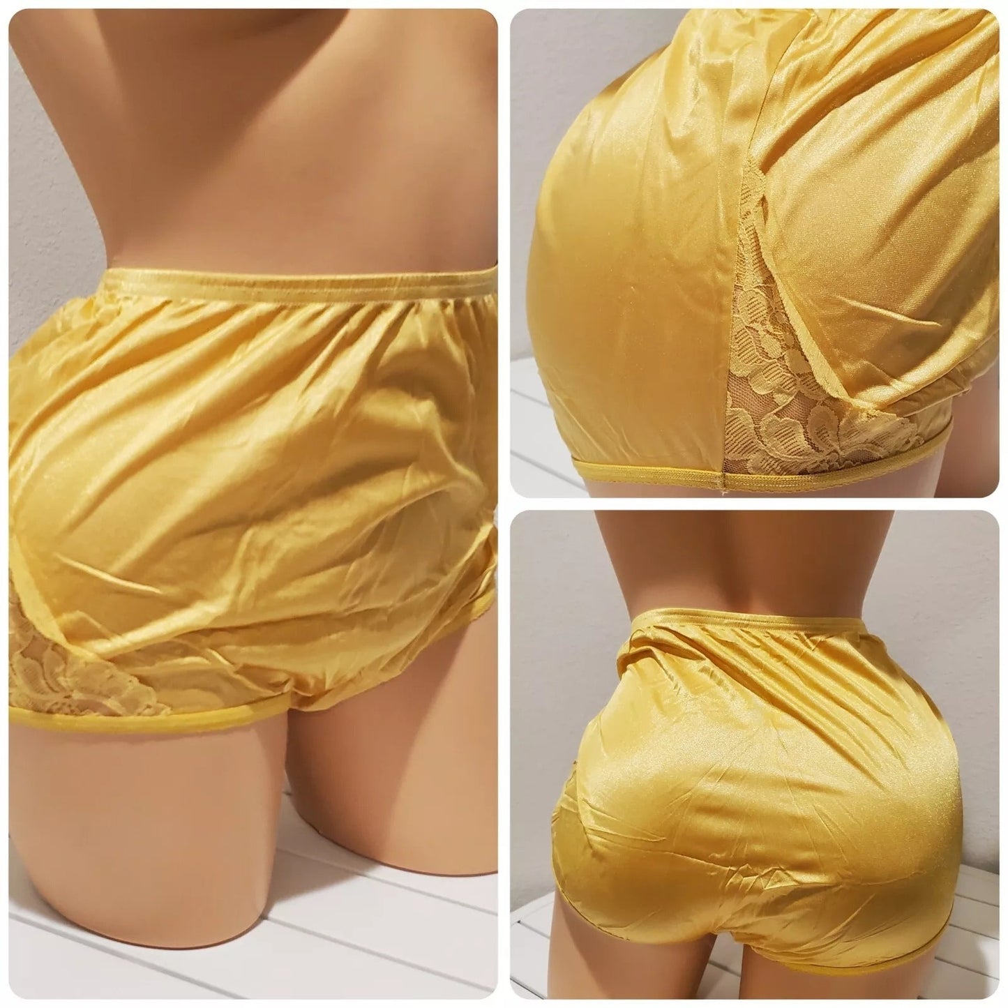 Vanity Fair Lace Nouveau Nylon Full Cut Panty Lace 24K Gold Yellow Size 7/L