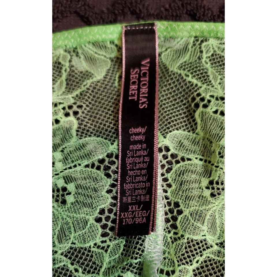 Victoria's Secret Shine Strap Cheeky Panty All Lace Back Shiny Green Citron 9