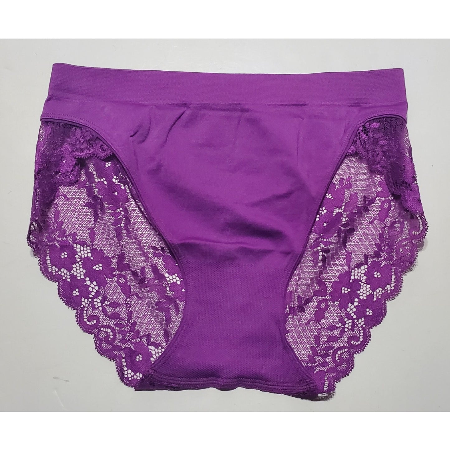 Ambrielle Satin Stretch Bikini Panty All Lace Back Purple 5/S