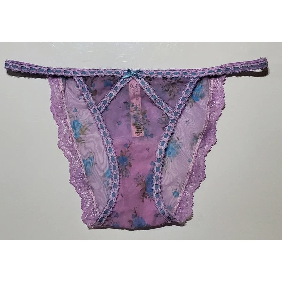 Victoria's Secret Dream Angels Bikini Panty Sheer Floral Print Glacier Purple