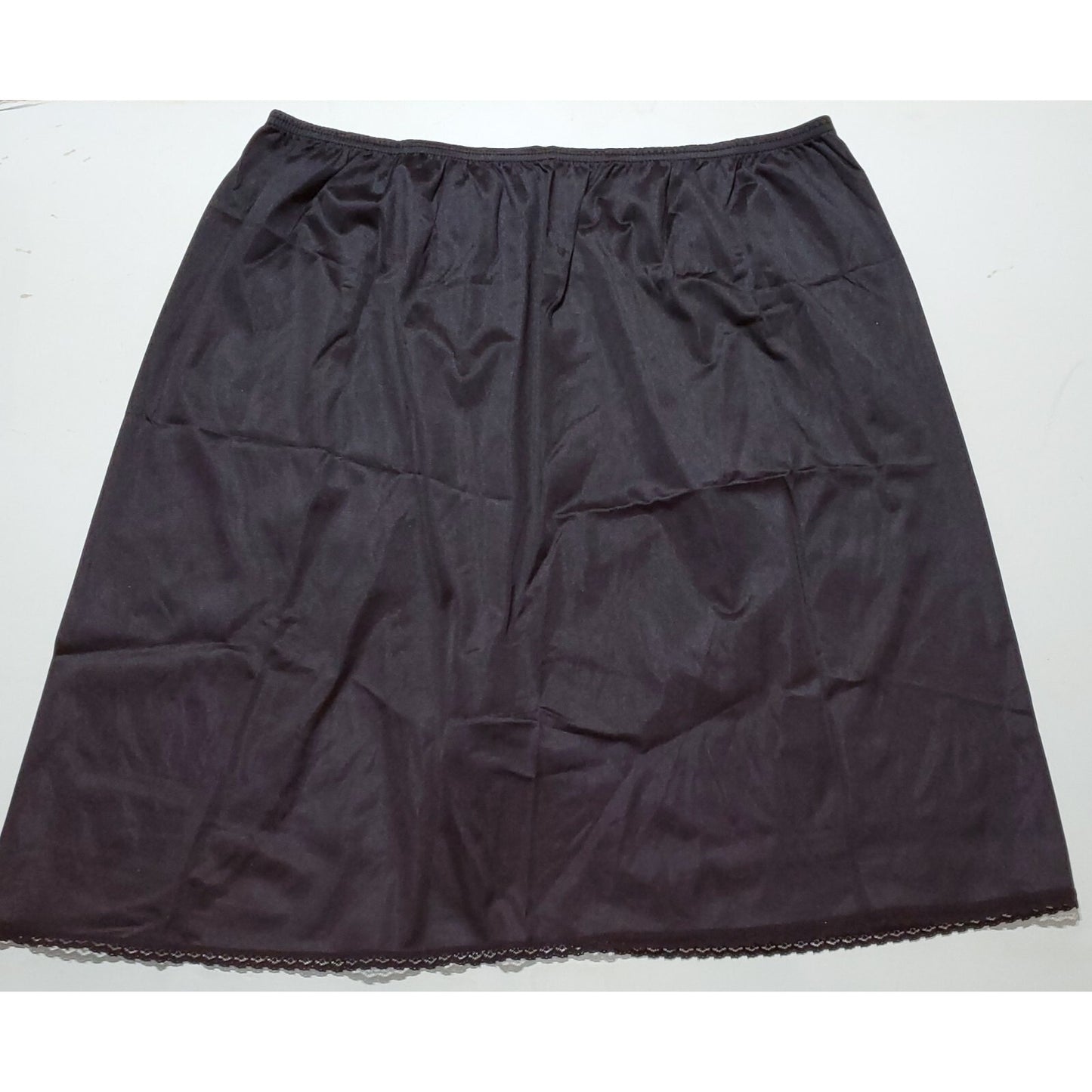 Cabernet Vintage Nylon Half Slip Knee Length Lace Trim Black Women's L