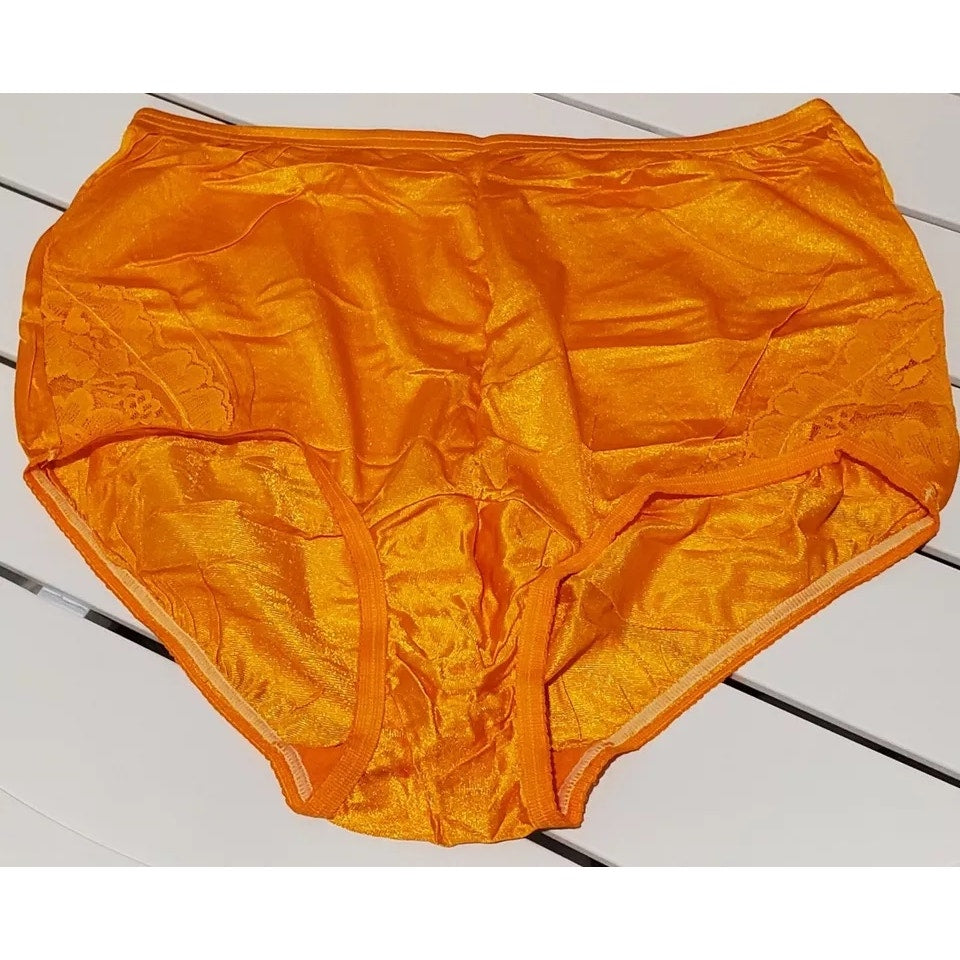 Vanity Fair Lace Nouveau Nylon Full Cut Panty Lace Shiny Neon Orange 6/M