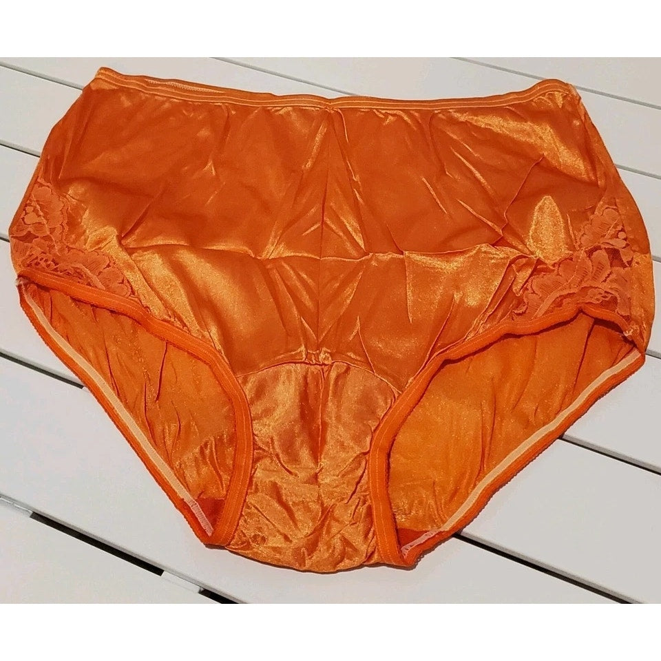 Vanity Fair Lace Nouveau Nylon Full Cut Panty Lace Shiny Amber Orange