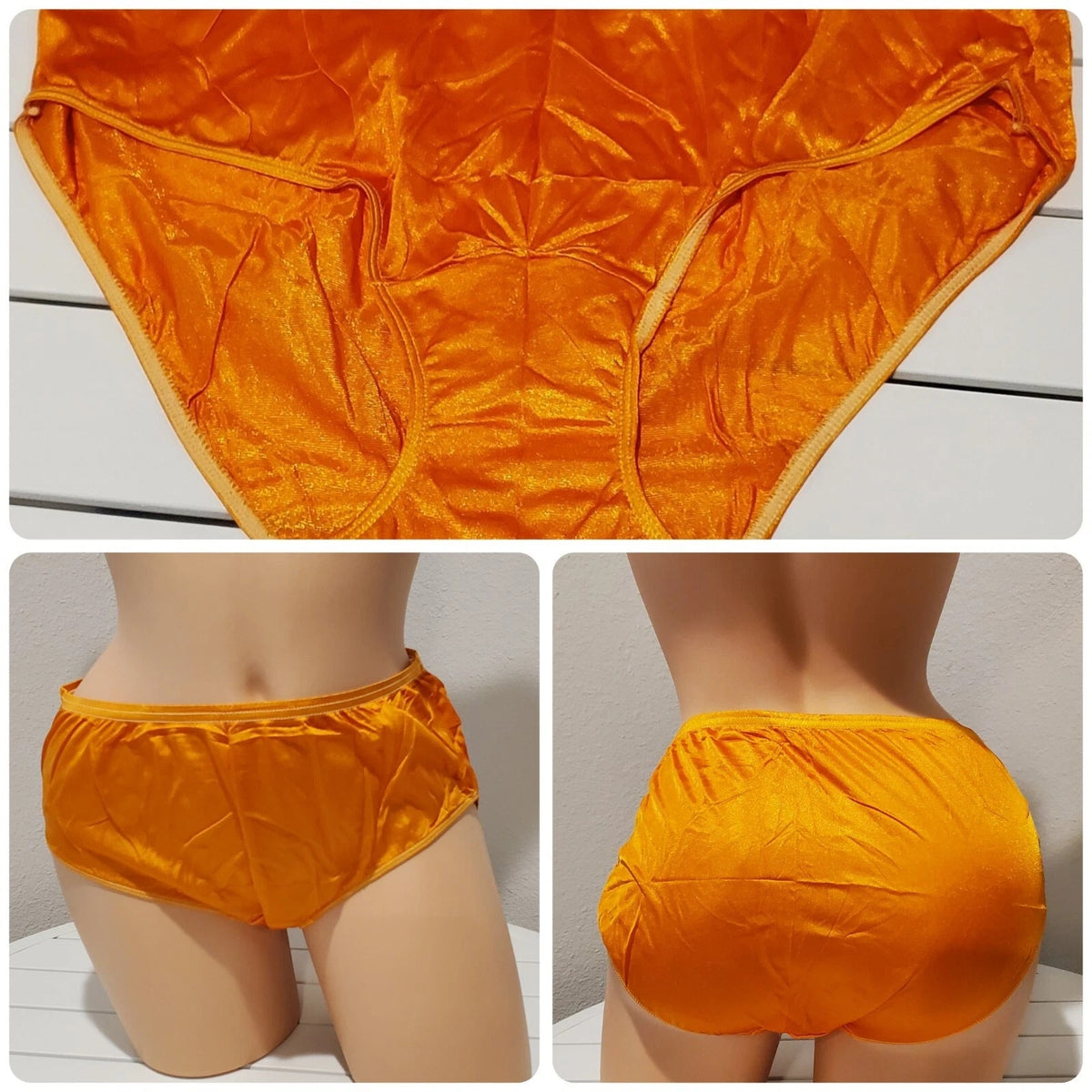 Shadowline 11032 Bikini Panty Shiny Nylon Full Cut Silky Caution Orange