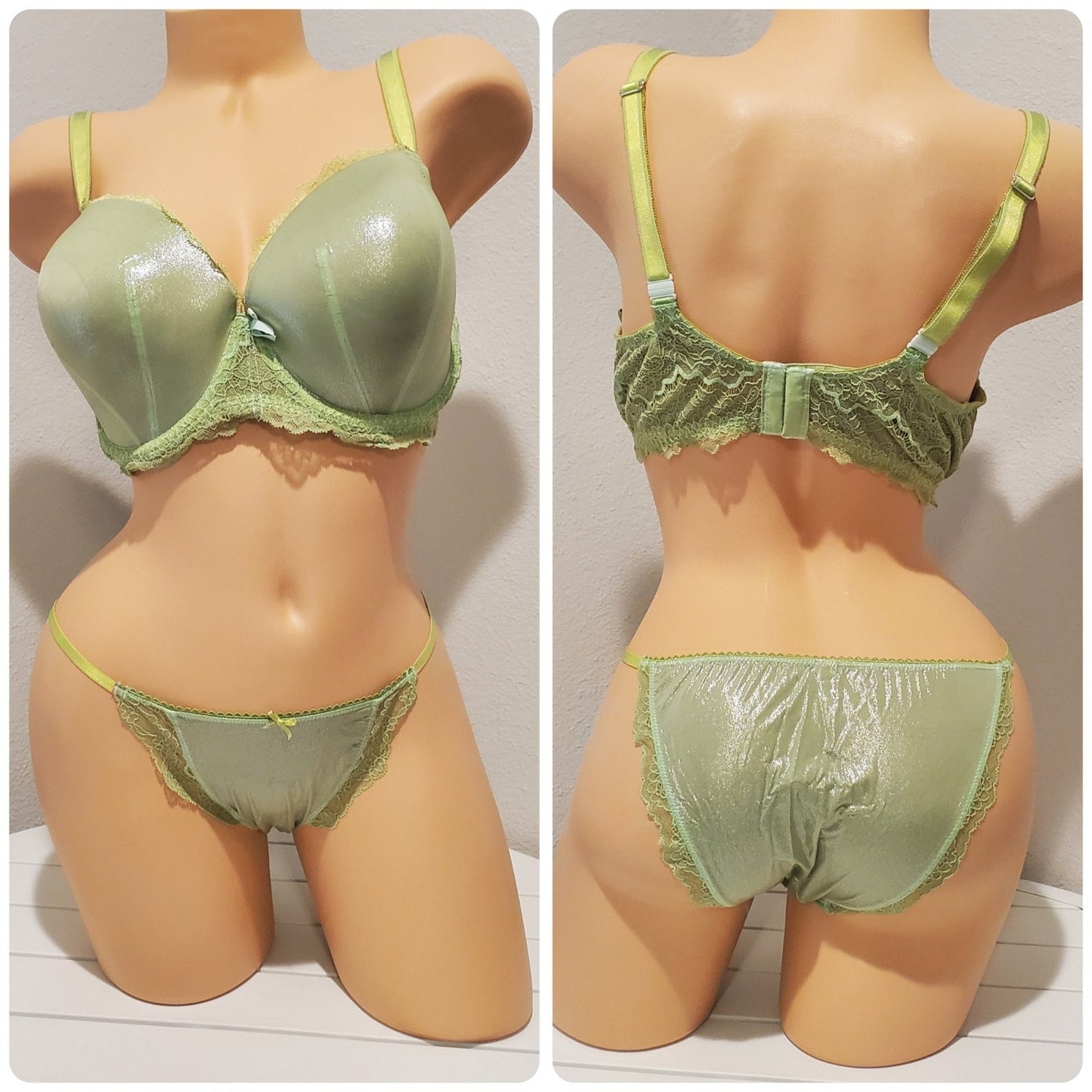Victoria's Secret Dream Angels Bra & String Bikini Set Shiny 38DD 6/M Lime GREEN