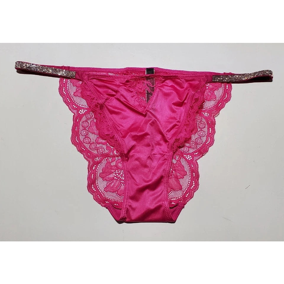 Victoria's Secret Shine Strap Cheeky Panty All Lace Back Shiny Neon Pink