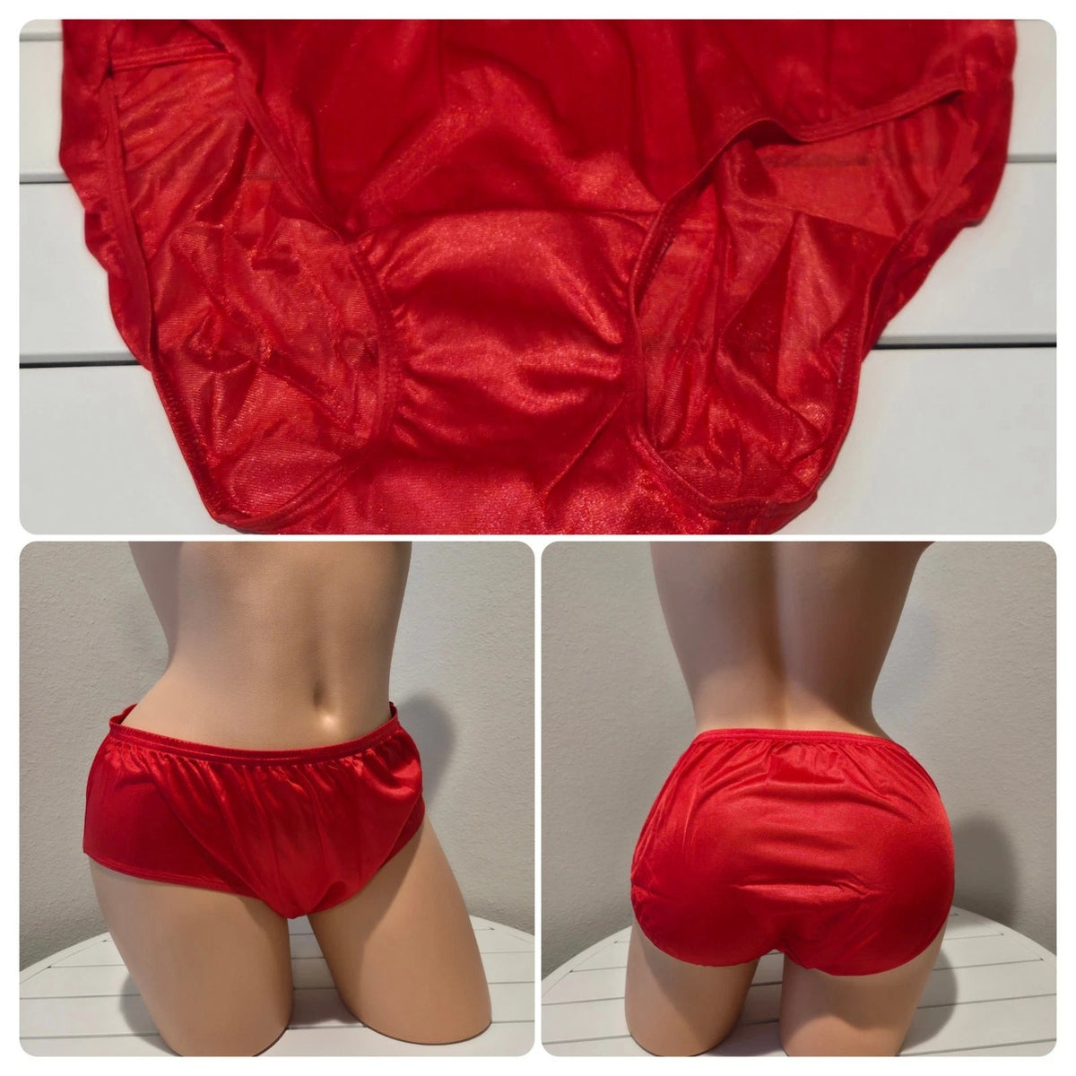 Shadowline 11032 Bikini Panty Shiny Nylon Full Cut Silky Red - Star Vintage & More