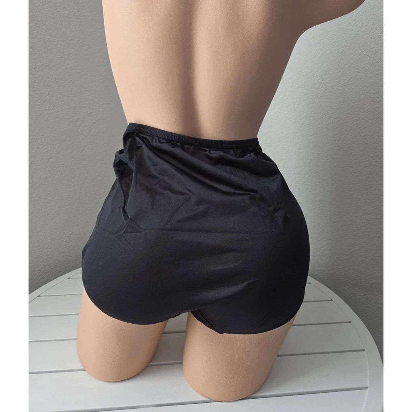 Shadowline 17082 Full Cut Brief Shiny Nylon Lace Full Coverage Panty Black