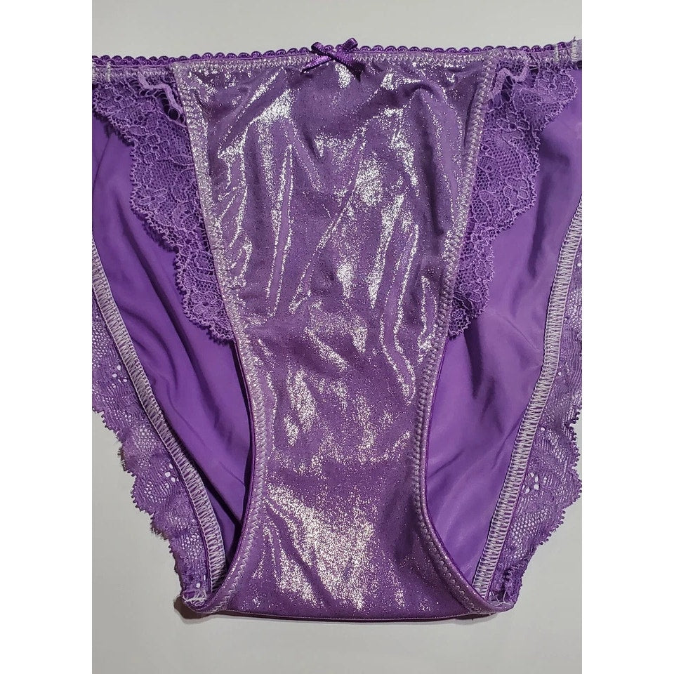 Victoria's Secret Dream Angels String Bikini Panty Shiny Lace Purple Foxglove XS