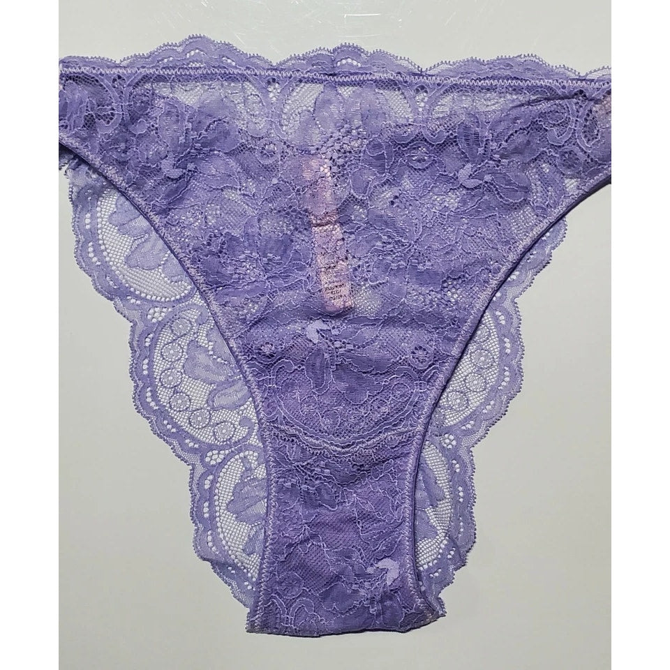 Victoria's Secret Double Shine Strap Brazilian Panty All Lace Purple Freeze 9