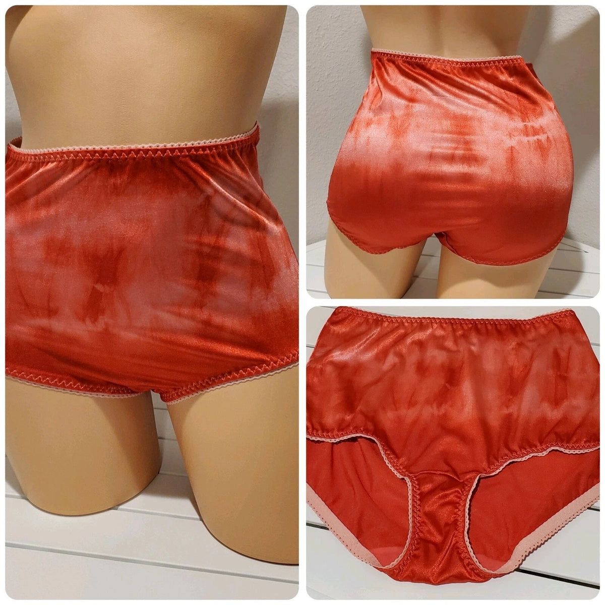 Vanity Fair 40301 Full Coverage Brief Panty Shiny Nylon Candy Cane Red Rainbow