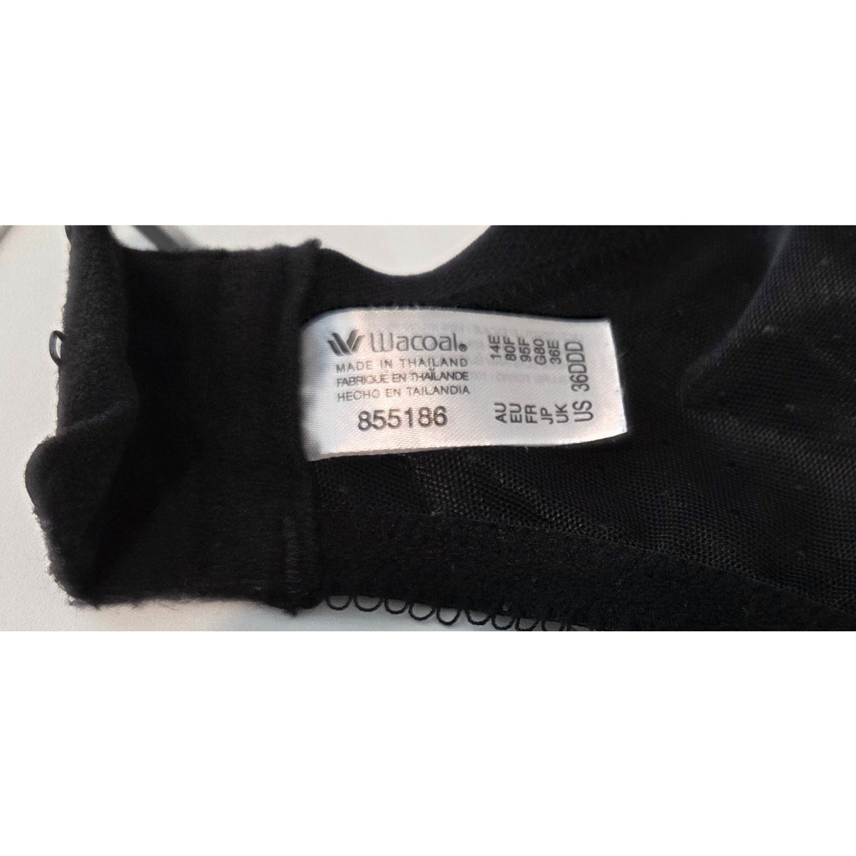 Wacoal Retro Chic 855186 Nylon Lace Full Coverage Unlined Bra Black Silver 36DDD