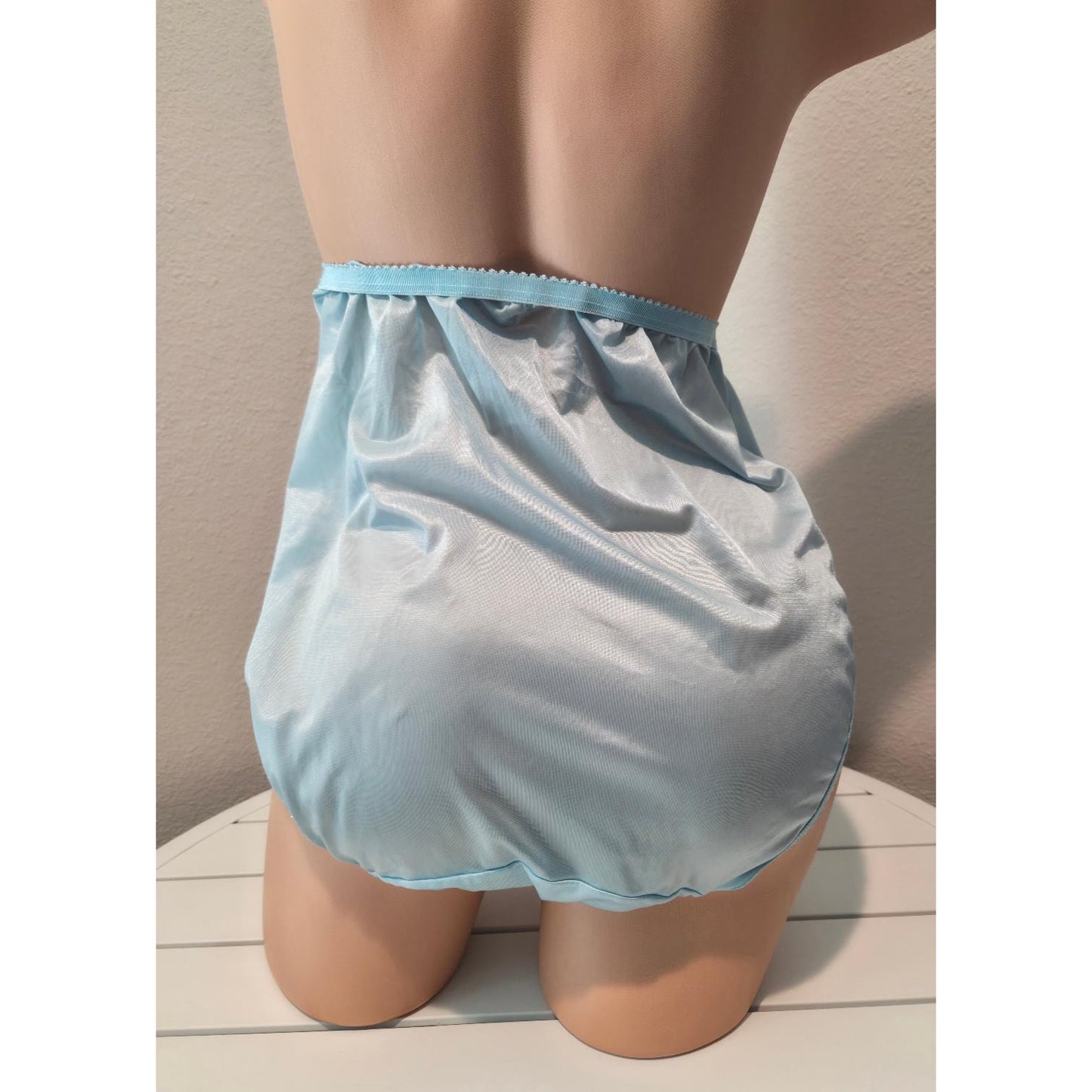 Shadowline 17842 Women's Hi Cut Panty Shiny Nylon Brief Full Coverage Baby Blue