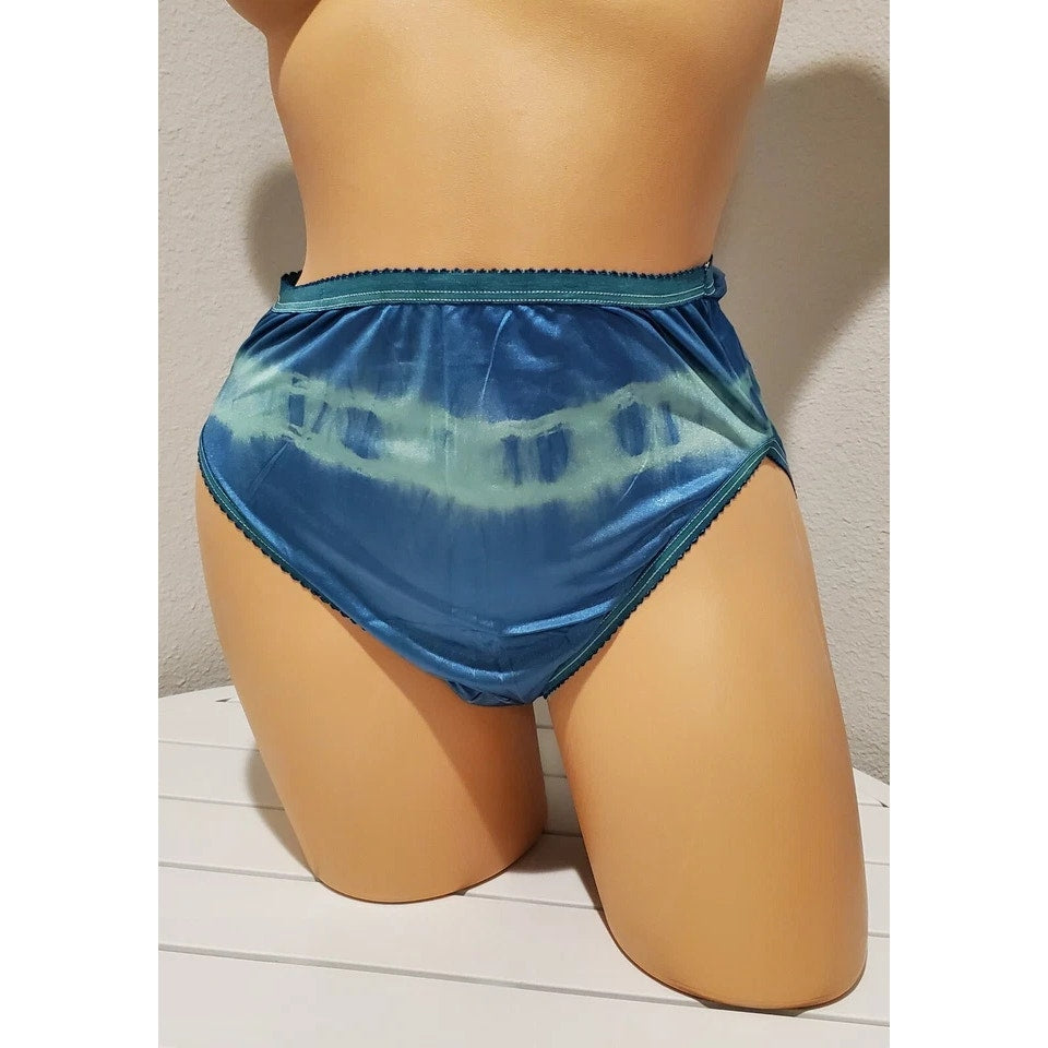 Shadowline 17842 Women's Hi Cut Panty Nylon Brief Rainbow Shift Green On Blue 6