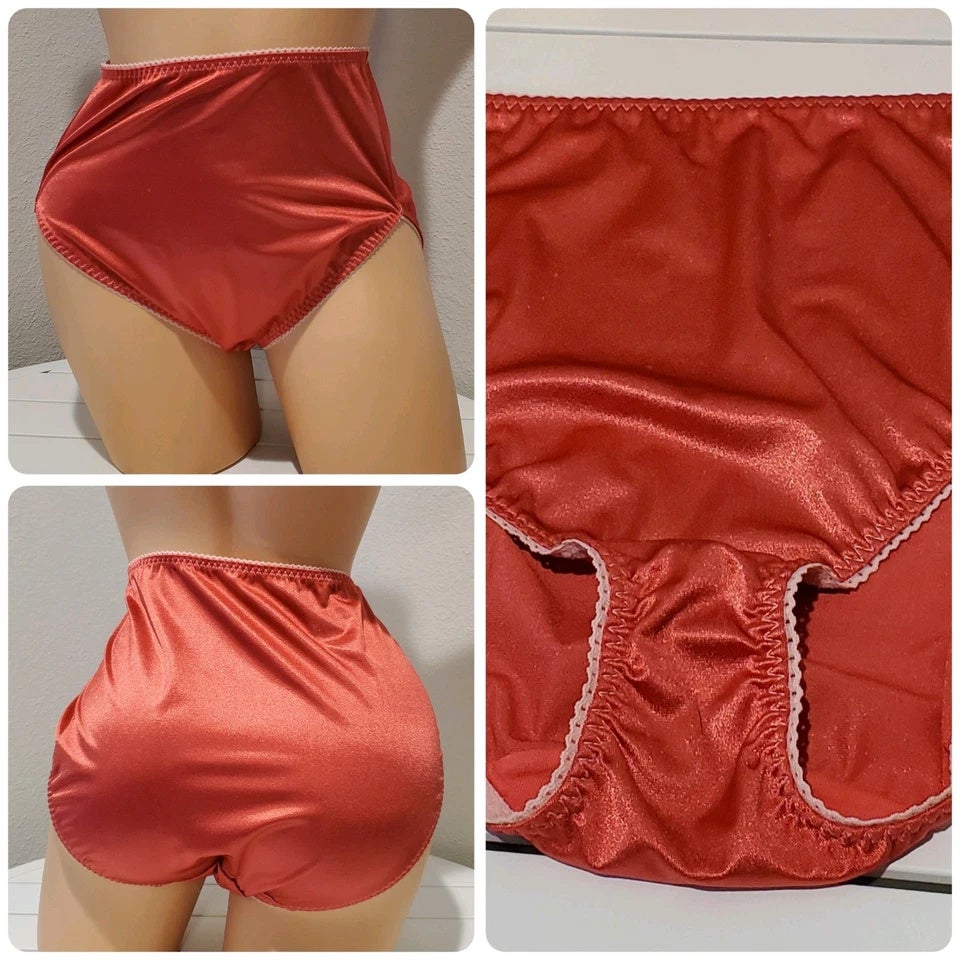 Vanity Fair 48301 Nylon Stretch Hi Cut Brief Panty Cranberry Pink White Trim 11