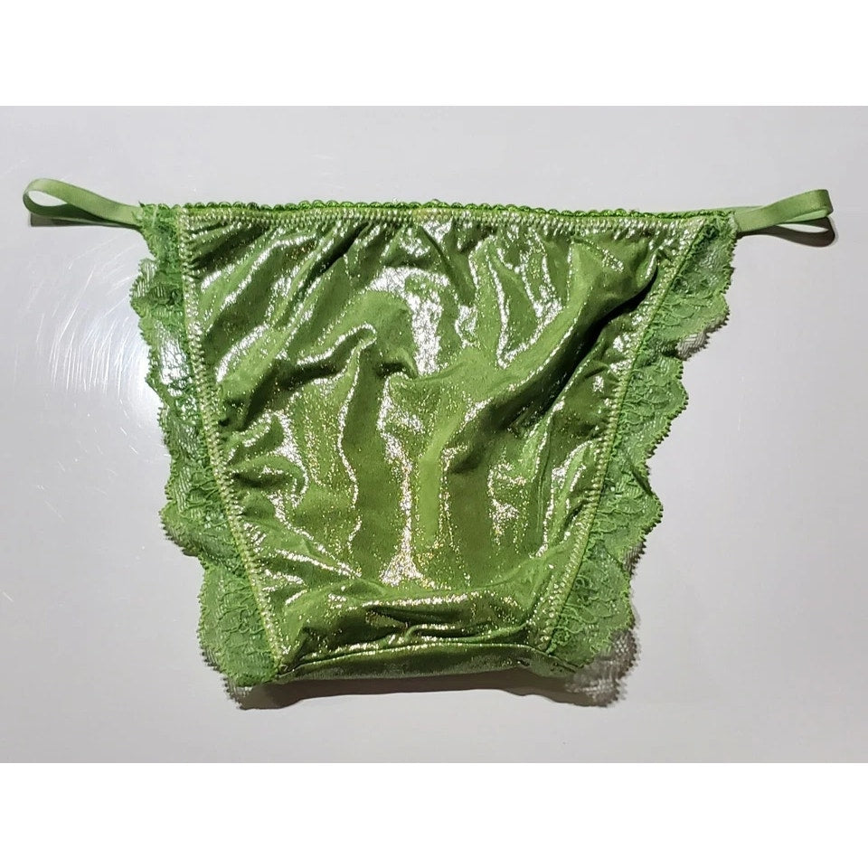 Victoria's Secret Dream Angels String Bikini Panty Shiny Lace Green Sour Apple XS
