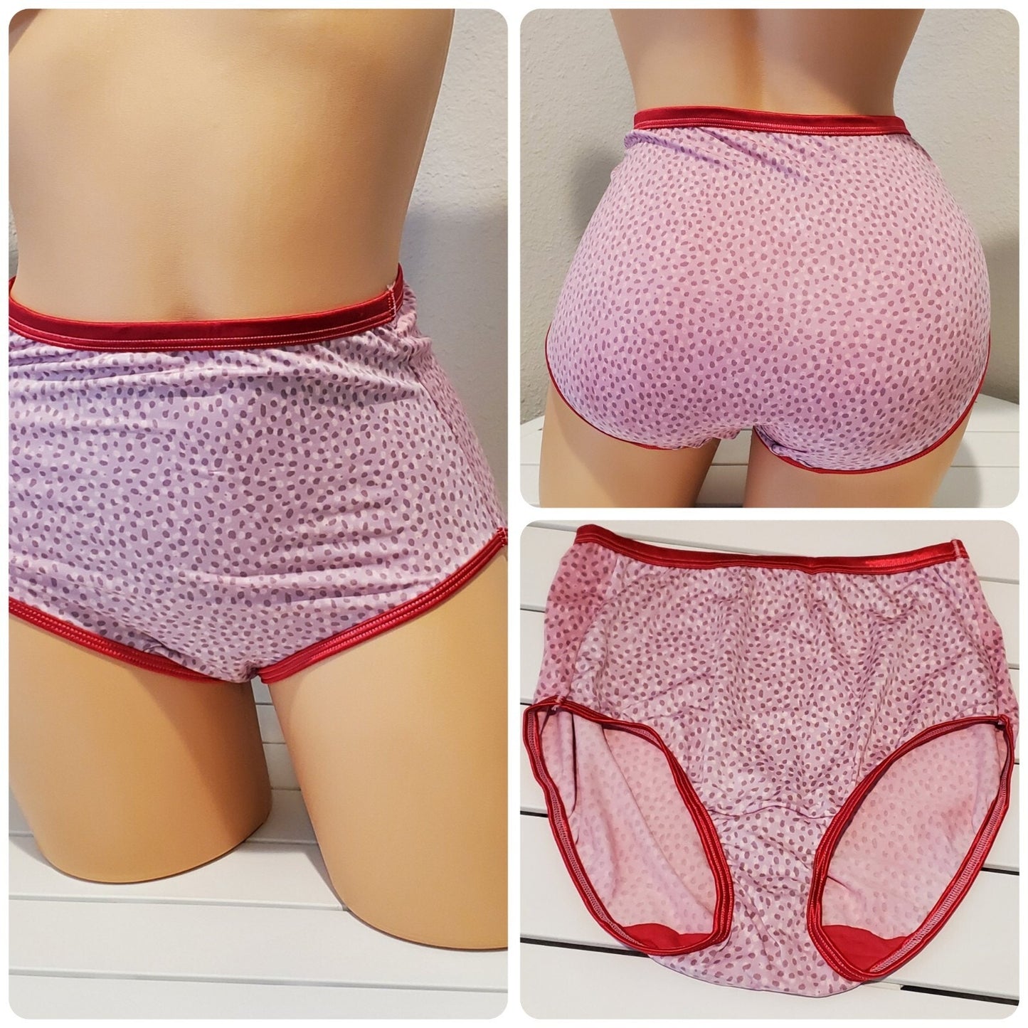 Vanity Fair 13109 Silky Brief Panty Polka Dot Print Strawberry 6/M Rare Color