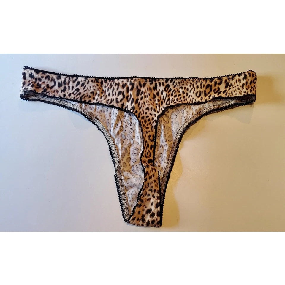 Victoria's Secret High Cut Thong Panty 100% Cotton Soft Hot Leopard Print