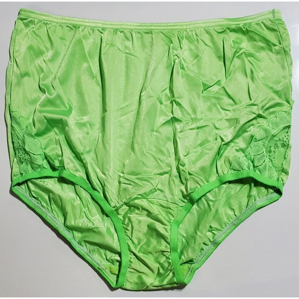Vanity Fair Lace Nouveau Nylon Full Cut Panty Lace Shiny Arctic Lime Green 7/L
