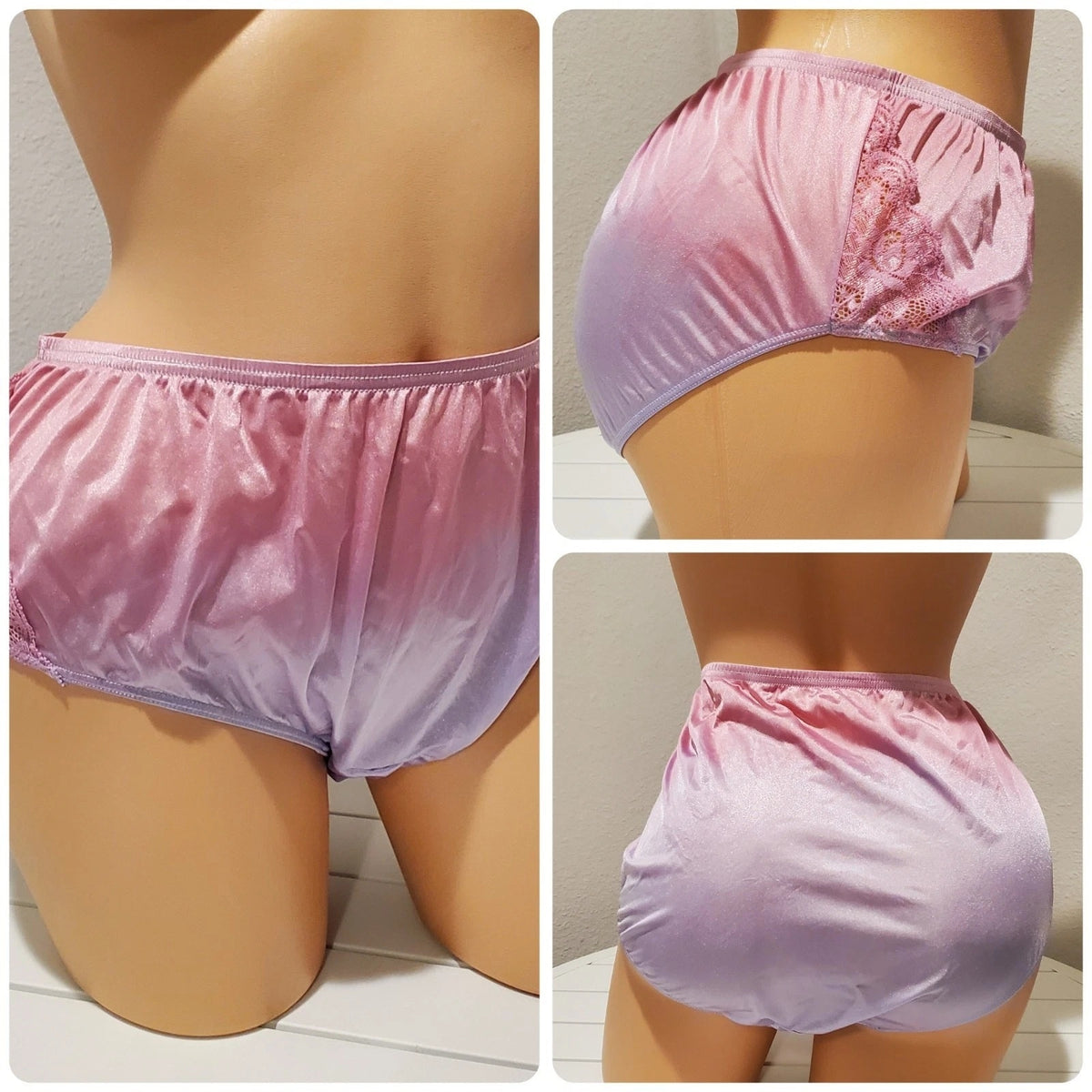 Shadowline 11182 Lace Insets Bikini Panty Nylon Very Pink Purple Static 10/3XL