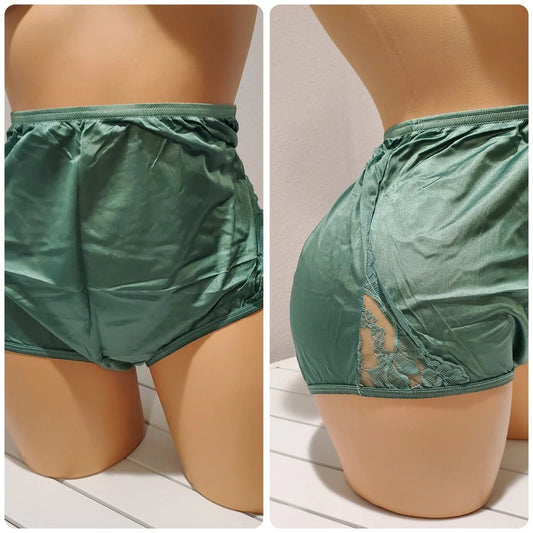 Vanity Fair Lace Nouveau Nylon Full Cut Panty Lace Shiny Green Shamrock 7/L - Star Vintage & More Star Vintage And More LLC
