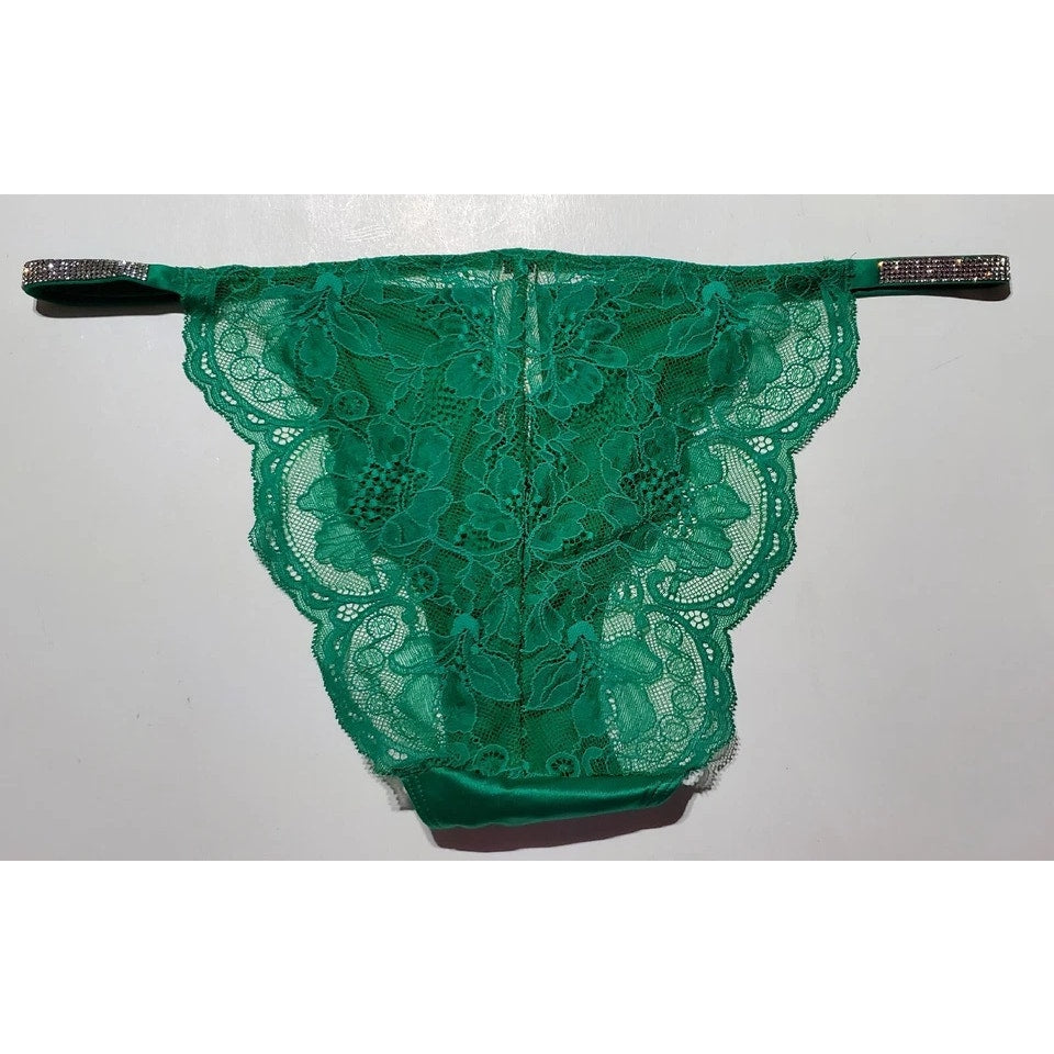 Victoria's Secret Shine Strap Cheeky Panty All Lace Back Shiny Green 7/L