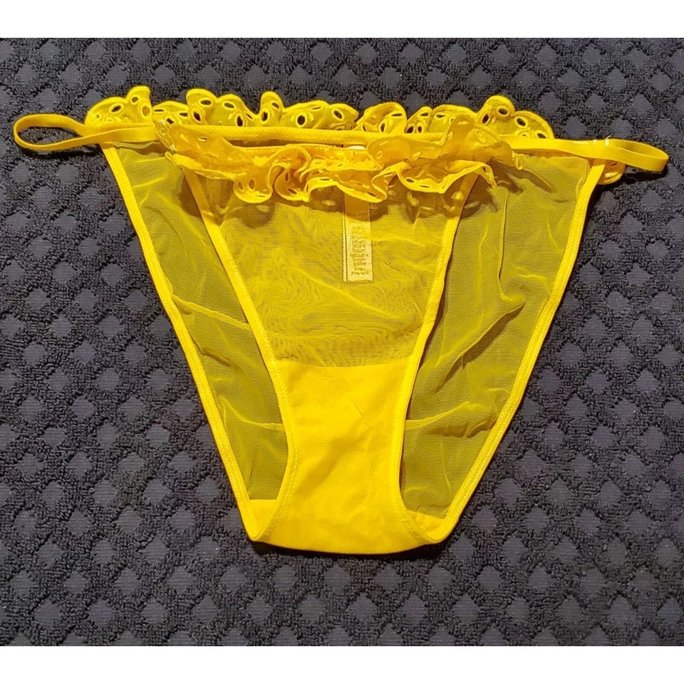 Victoria's Secret Dream Angels String Bikini Panty Sheer Ruffle Carnation Yellow