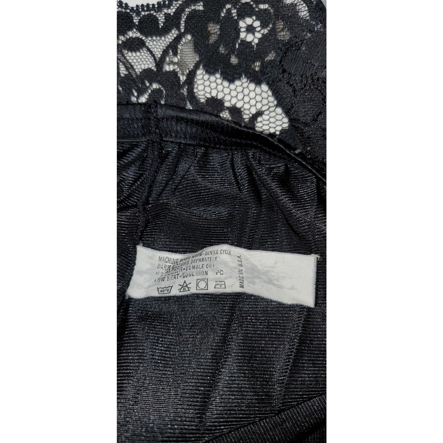 Body Lites Vintage Silky Nylon Half Slip Side Slit Lace Trim Black L/32