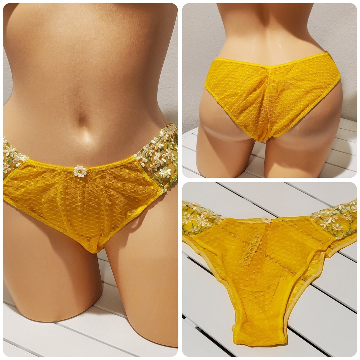 Victoria's Secret Dream Angels Floral Lace Brazilian Panty Carnation Yellow 8/XL