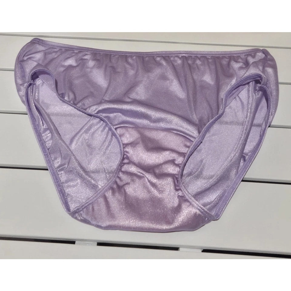 Shadowline 11032 Bikini Panty Shiny Nylon Full Cut Silky Purple Puff 6/M