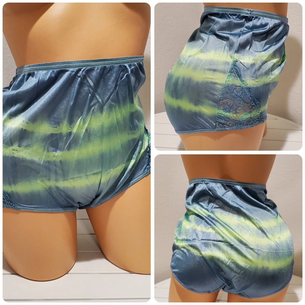 Shadowline 17082 Full Cut Brief Nylon Lace Panty Rainbow Shift Green On Green 7