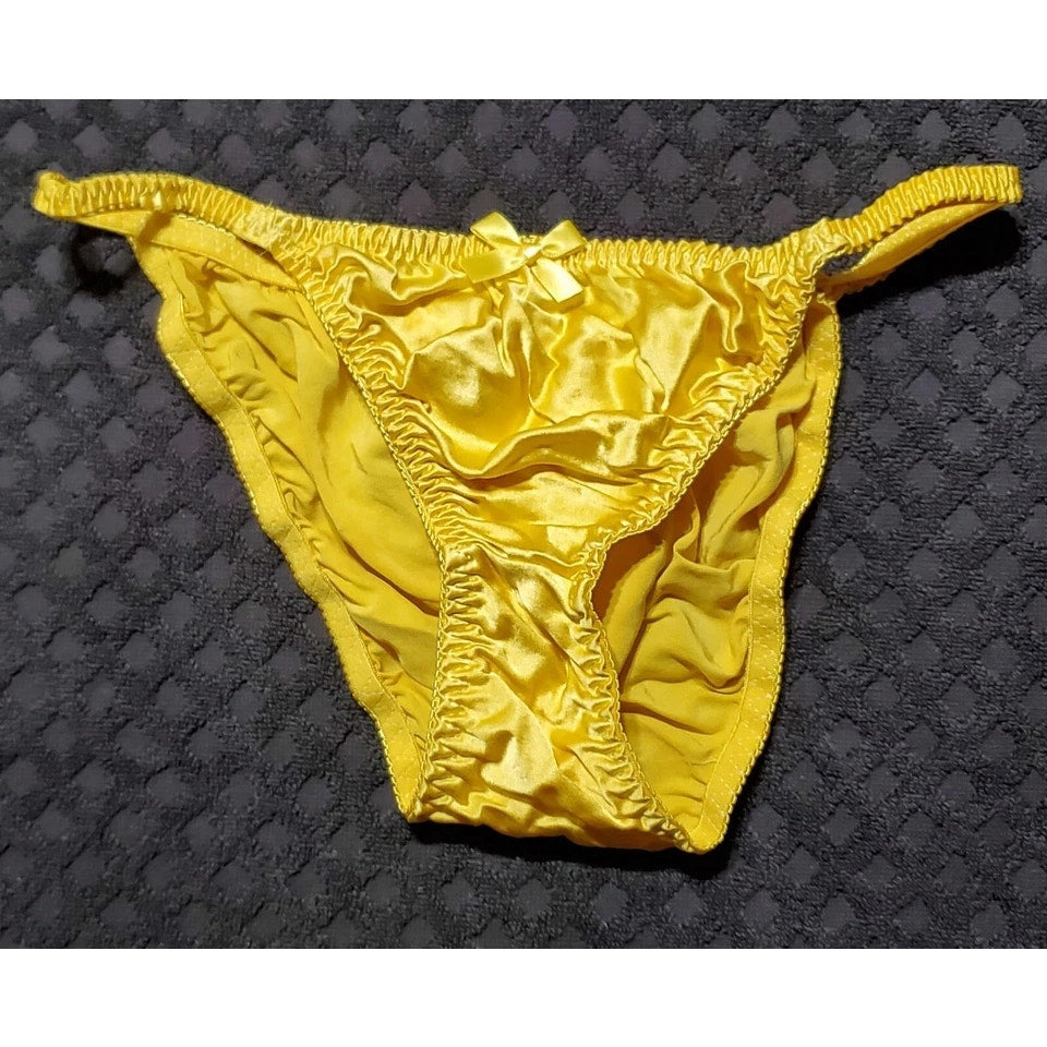 Liquid Satin String Bikini Panty Shiny Double Silk Gusset Sunflower Yellow