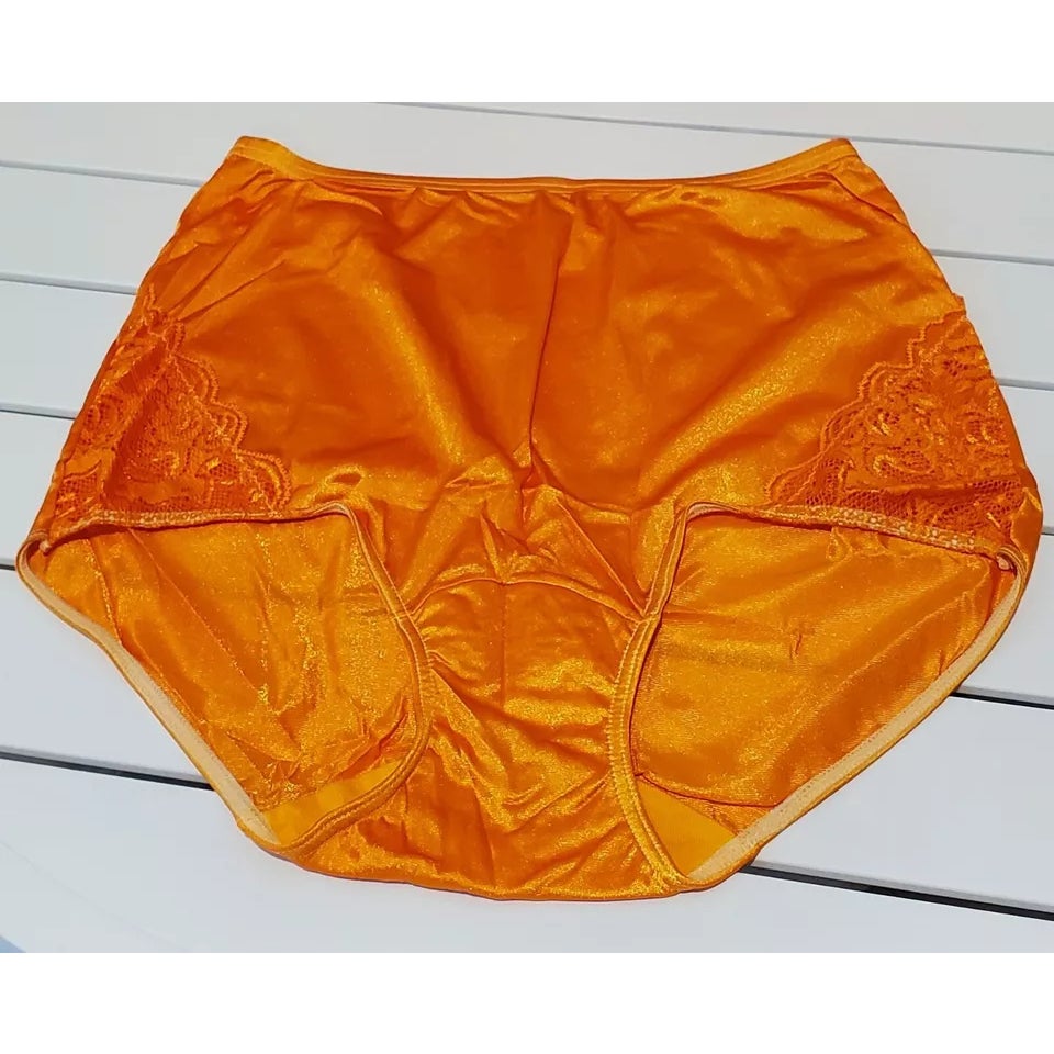 Shadowline 17082 Full Cut Brief Nylon Lace Full Cut Panty Orange Naranja