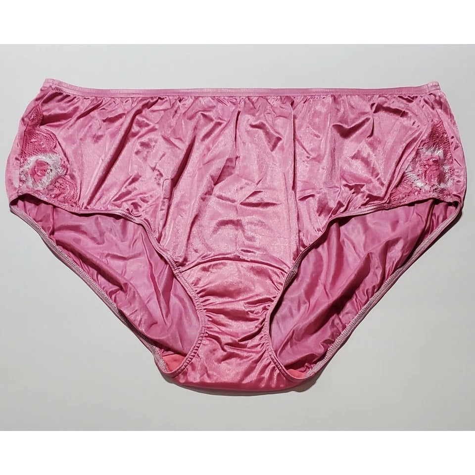 Shadowline 11182 Lace Insets Bikini Panty Nylon 2 Tone Lace Pink Rose 11/4XL
