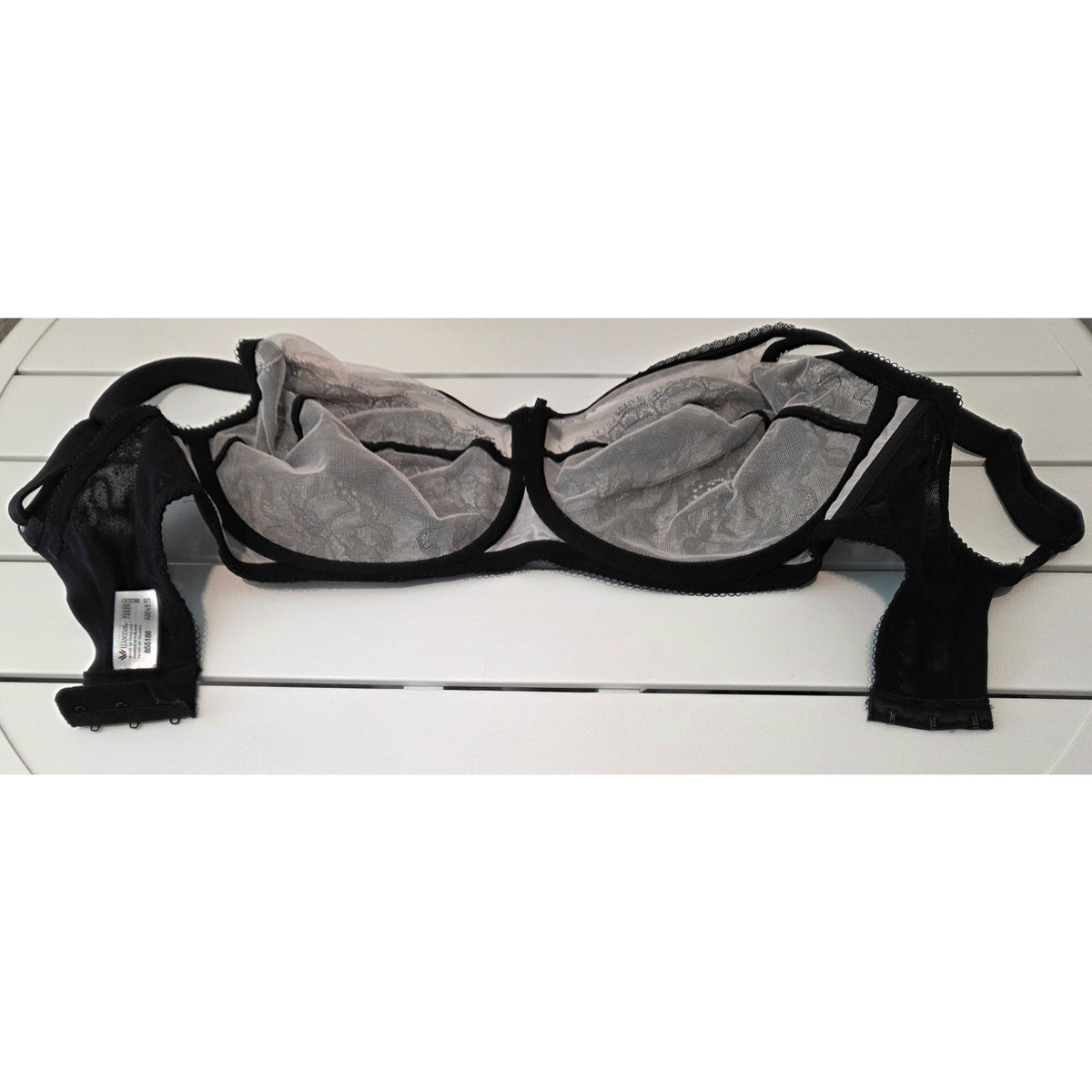 Wacoal Retro Chic 855186 Nylon Lace Full Coverage Unlined Bra Black Silver 36DDD