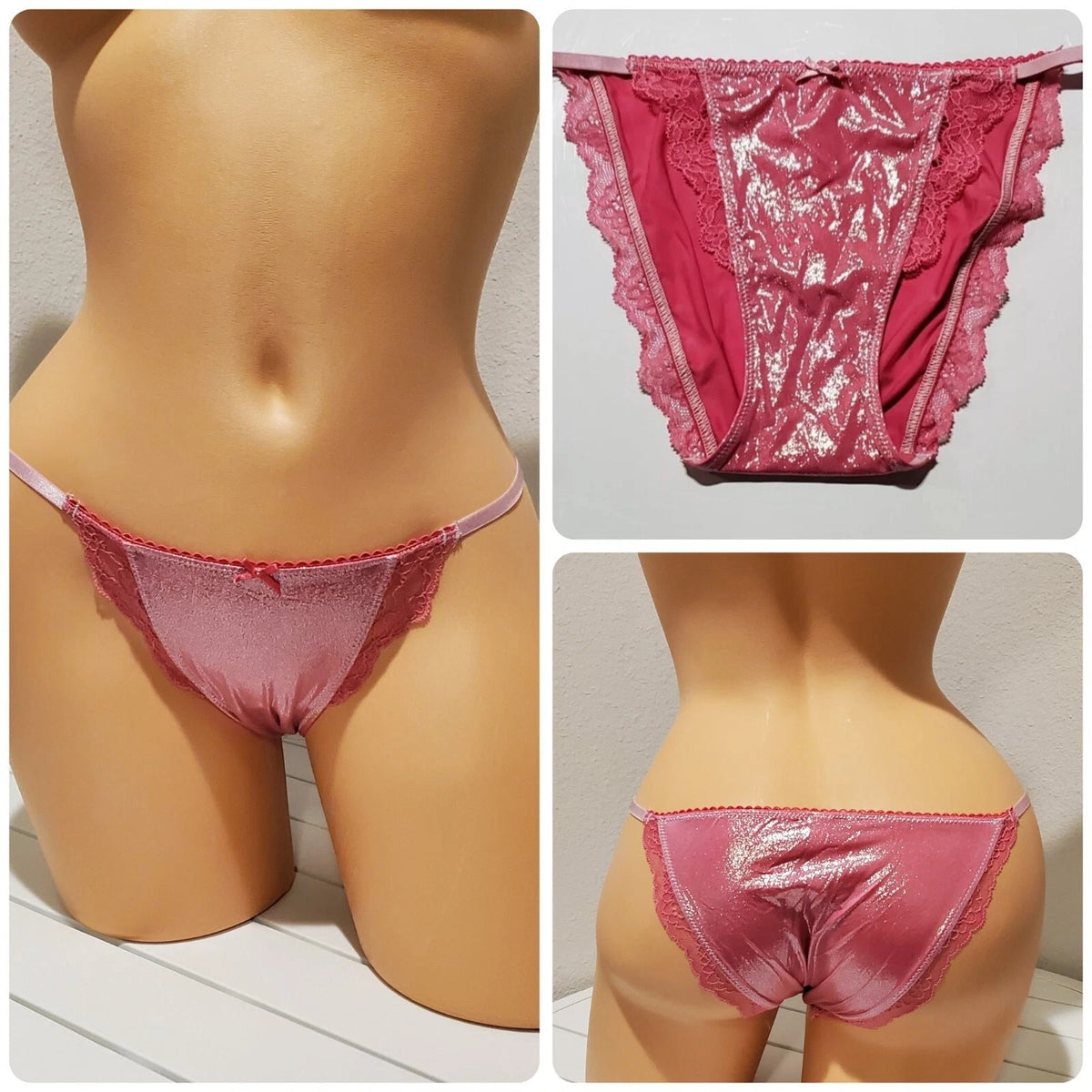 Victoria's Secret Dream Angels String Bikini Panty Shiny Lace Miss New Pink XS - Star Vintage & More